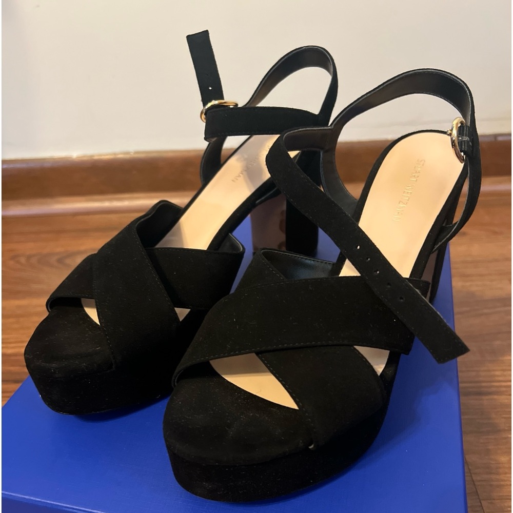 Stuart Weitzman Mariposa Platform Sandals in Black Suede, New in box , 38.5 /8B
